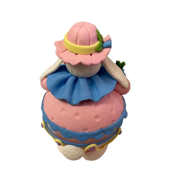 Easter Bunny Rabbit Glass Ball Polymer Clay White Pink Flowers Figure Décor 8" - Picture 2 of 13